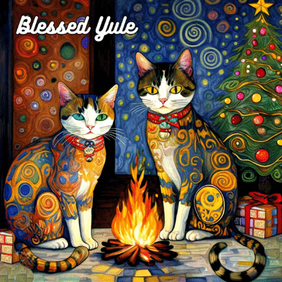 Blessed Yule Cat Card Set