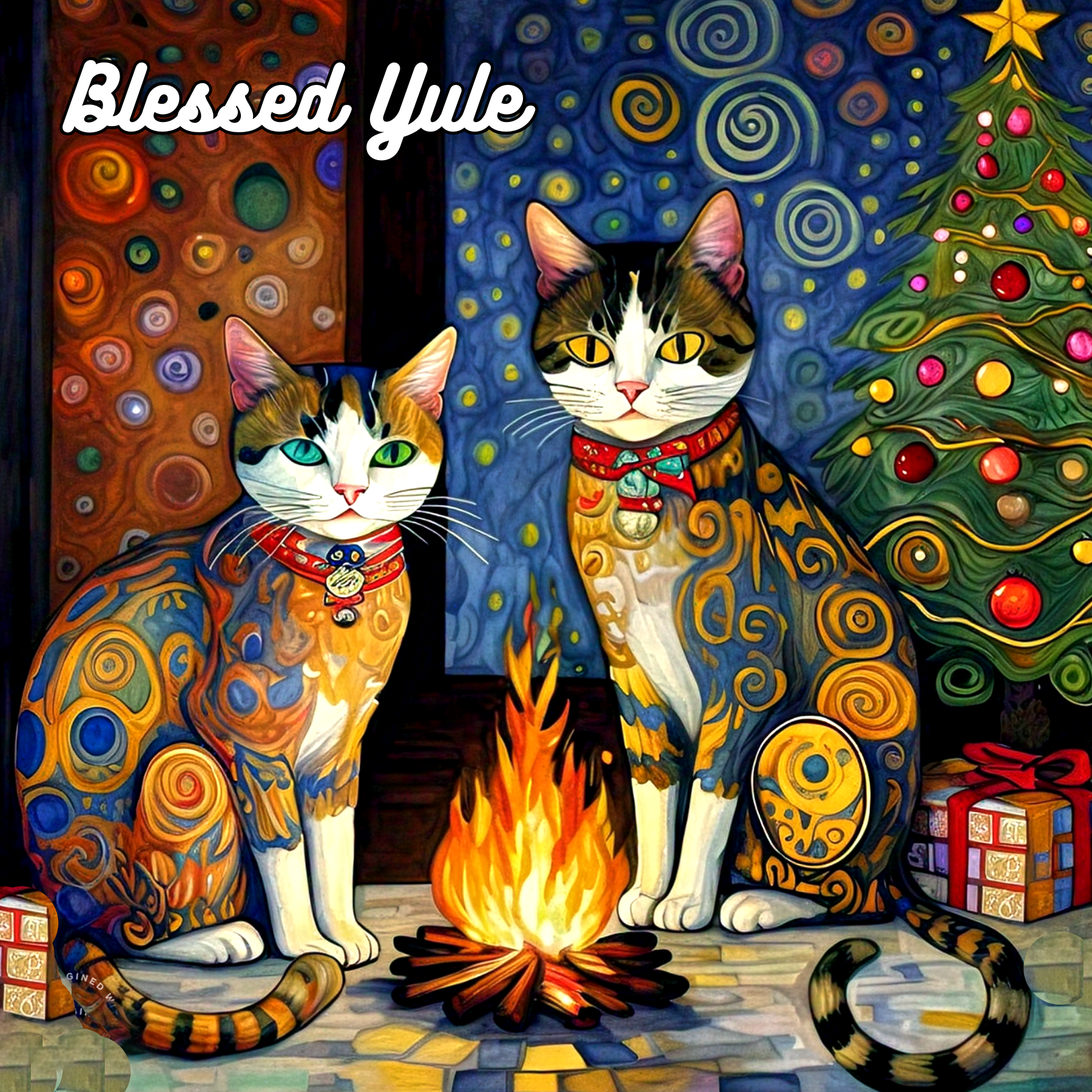 Blessed Yule Cat Card Set